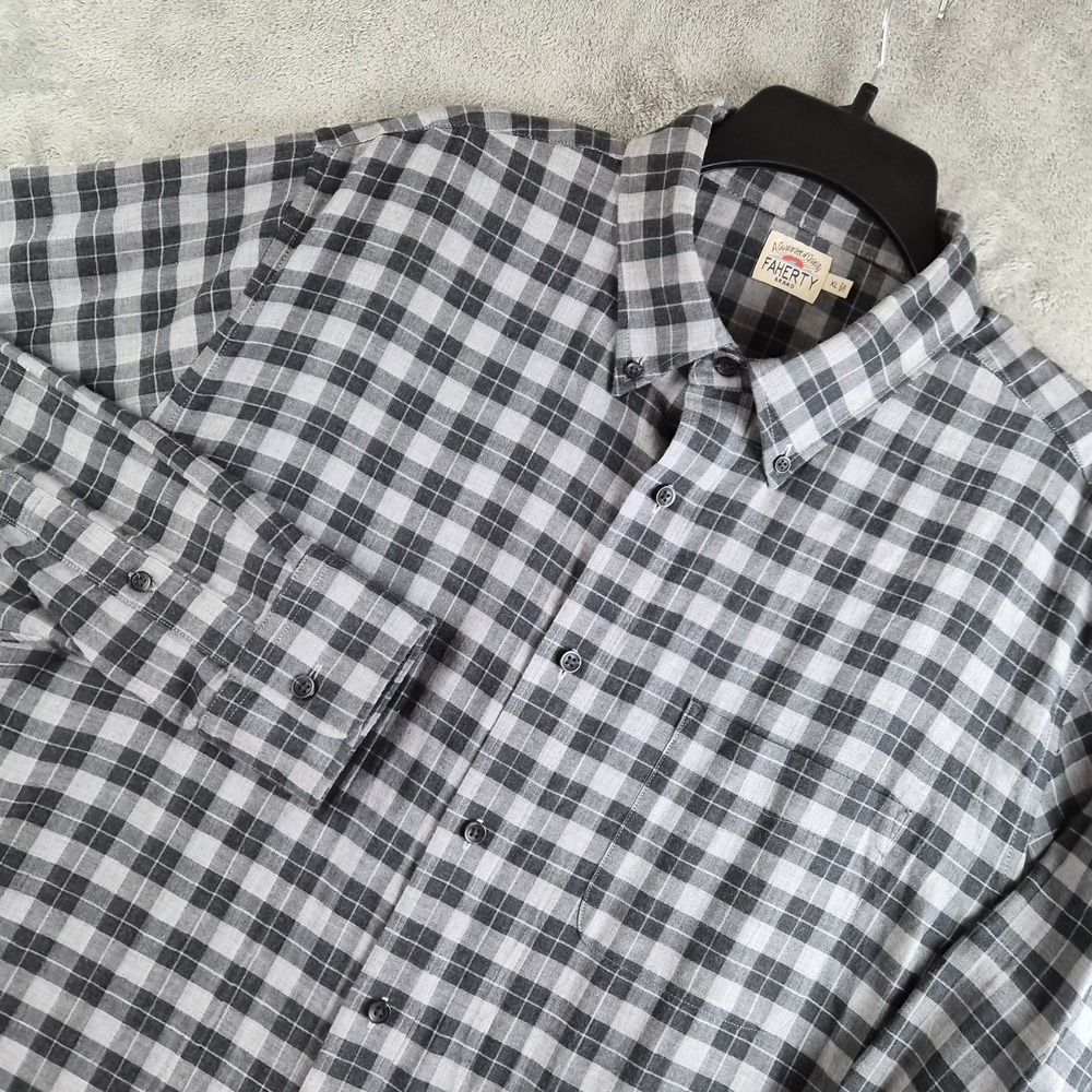 Faherty Shirt Mens XL Gray Checkered Stretch Long Sleeve Smart Workwear Office